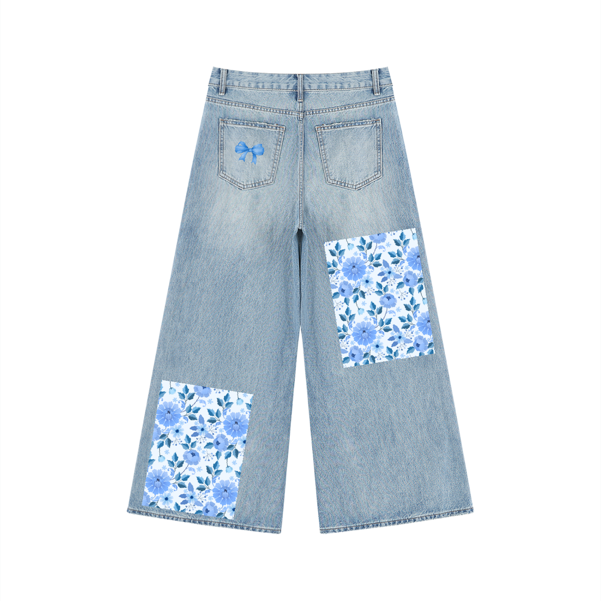 Floral Distressed Wide Leg Jeans