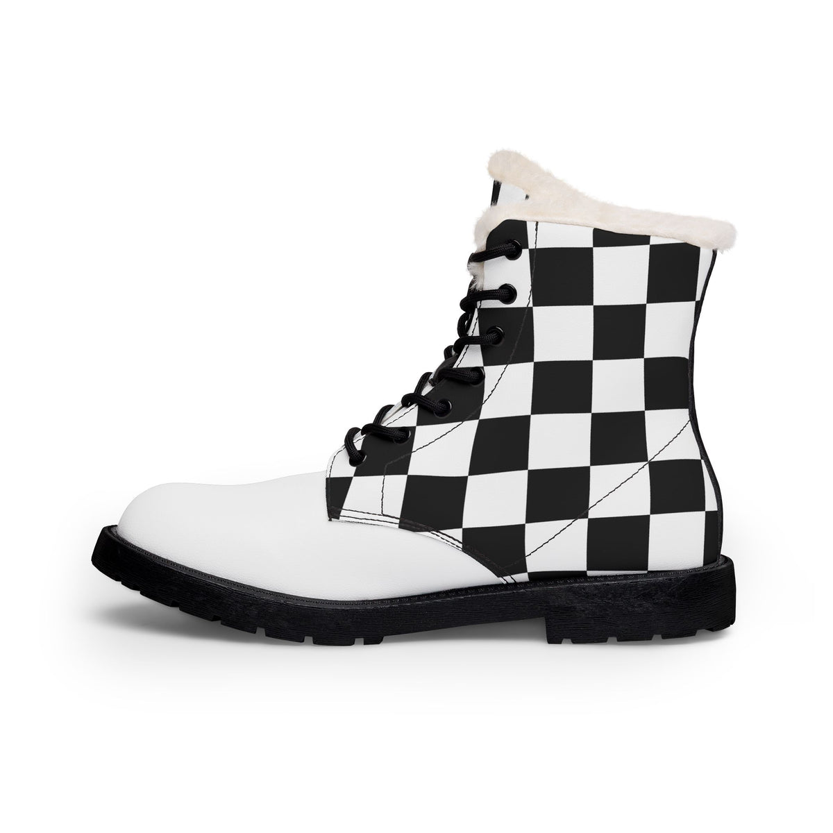 Checkered Fur and Leather Boots