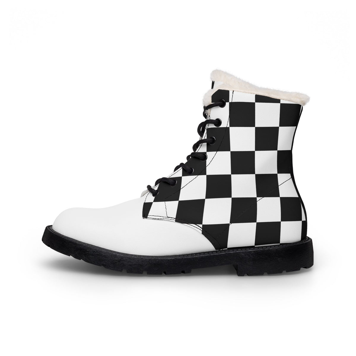 Checkered Fur and Leather Boots