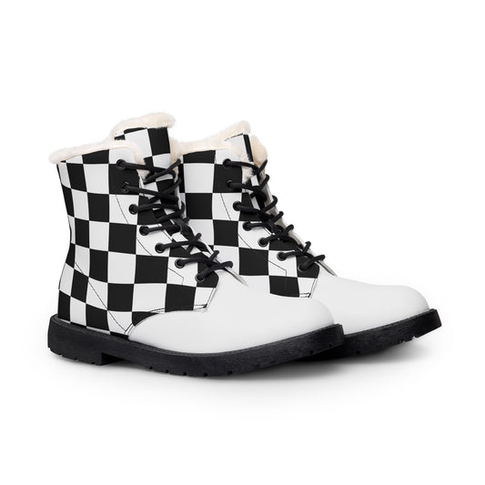 Checkered Fur and Leather Boots