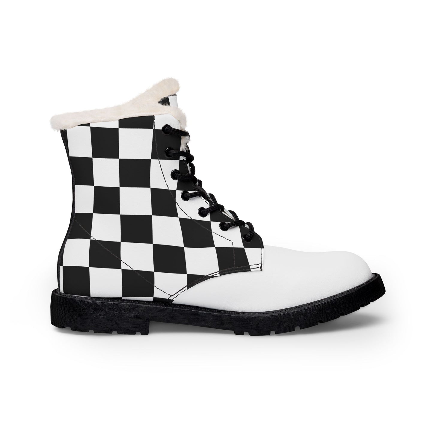 Checkered Fur and Leather Boots
